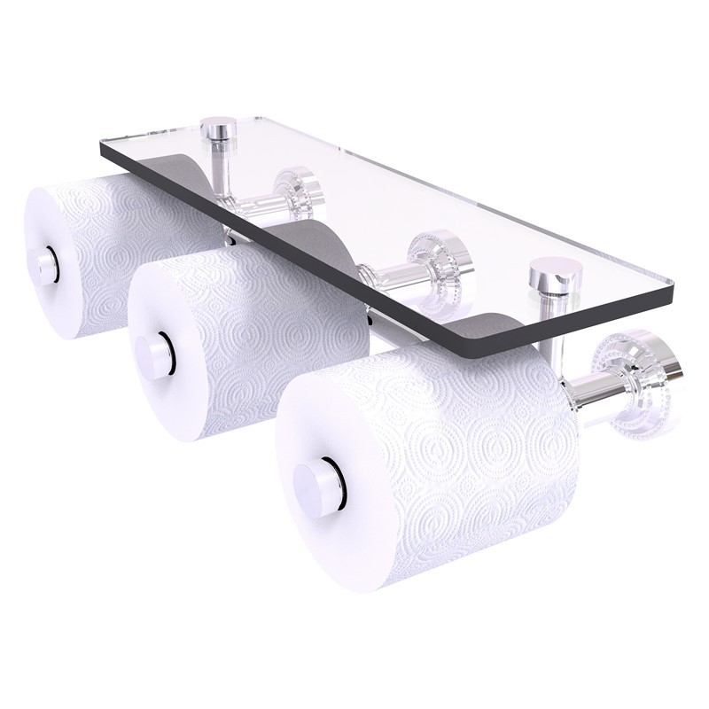ALLIED BRASS DT-35-3S DOTTINGHAM 16 INCH HORIZONTAL RESERVE 3 ROLL TOILET PAPER HOLDER WITH GLASS SHELF
