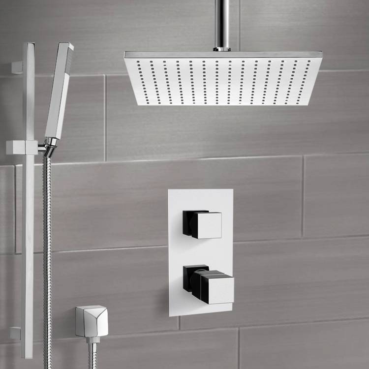 REMER SFR7401 RENDINO THERMOSTATIC SHOWER SYSTEM WITH 12 INCH CEILING RAIN SHOWER HEAD AND HAND SHOWER