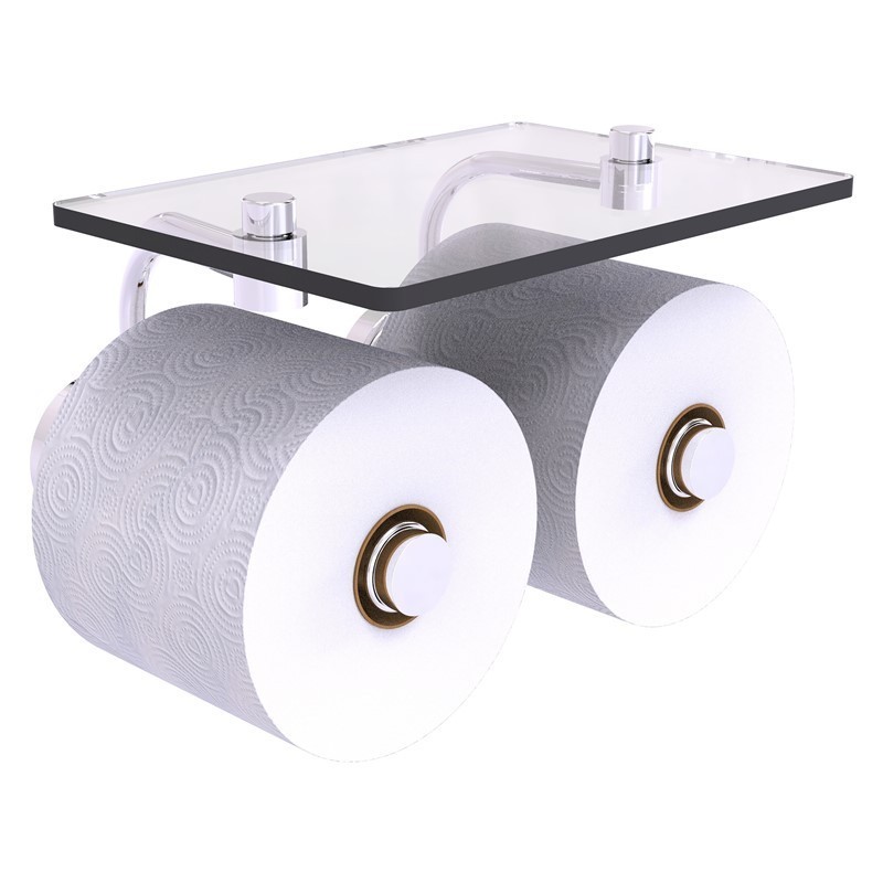 ALLIED BRASS WP-24-2S-SBR WAVERLY PLACE 1/2 INCH ROLL TOILET PAPER  HOLDER WITH GLASS SHELF, SATIN BRASS