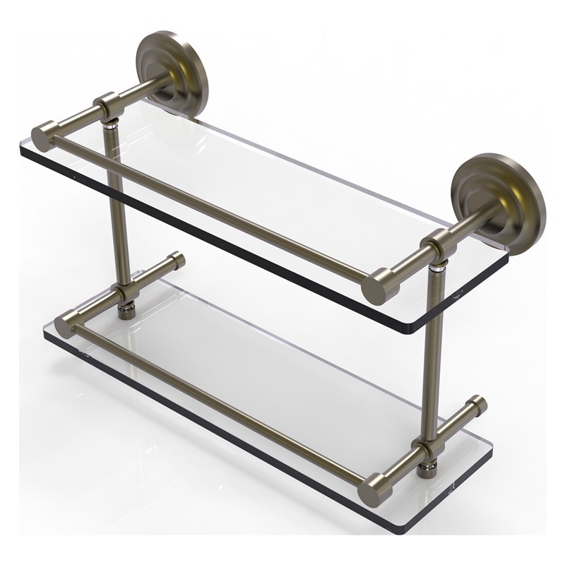 ALLIED BRASS QN-2/16-GAL QUE NEW 16 INCH DOUBLE GLASS SHELF WITH GALLERY RAIL