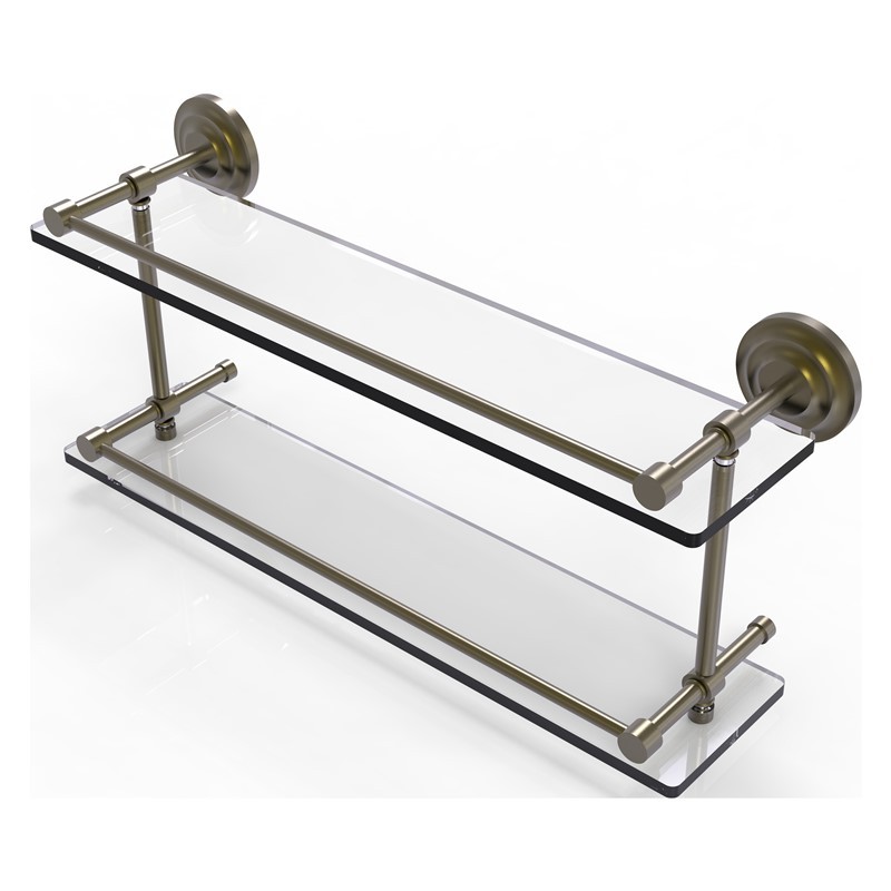 ALLIED BRASS QN-2/22-GAL QUE NEW 22 INCH DOUBLE GLASS SHELF WITH GALLERY RAIL