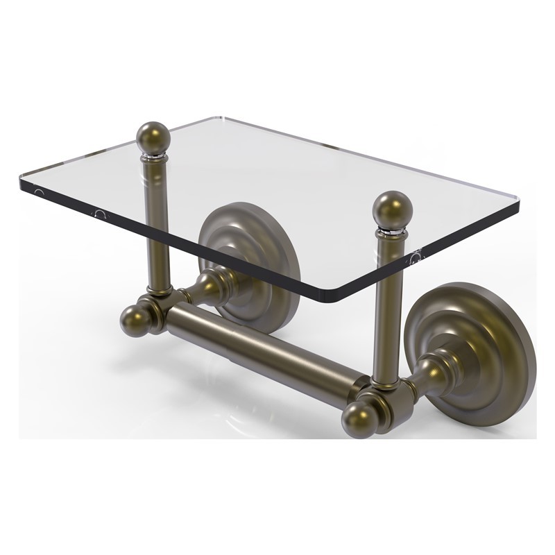 ALLIED BRASS QN-GLT-24 QUE NEW 9 3/4 INCH TWO POST TOILET TISSUE HOLDER WITH GLASS SHELF