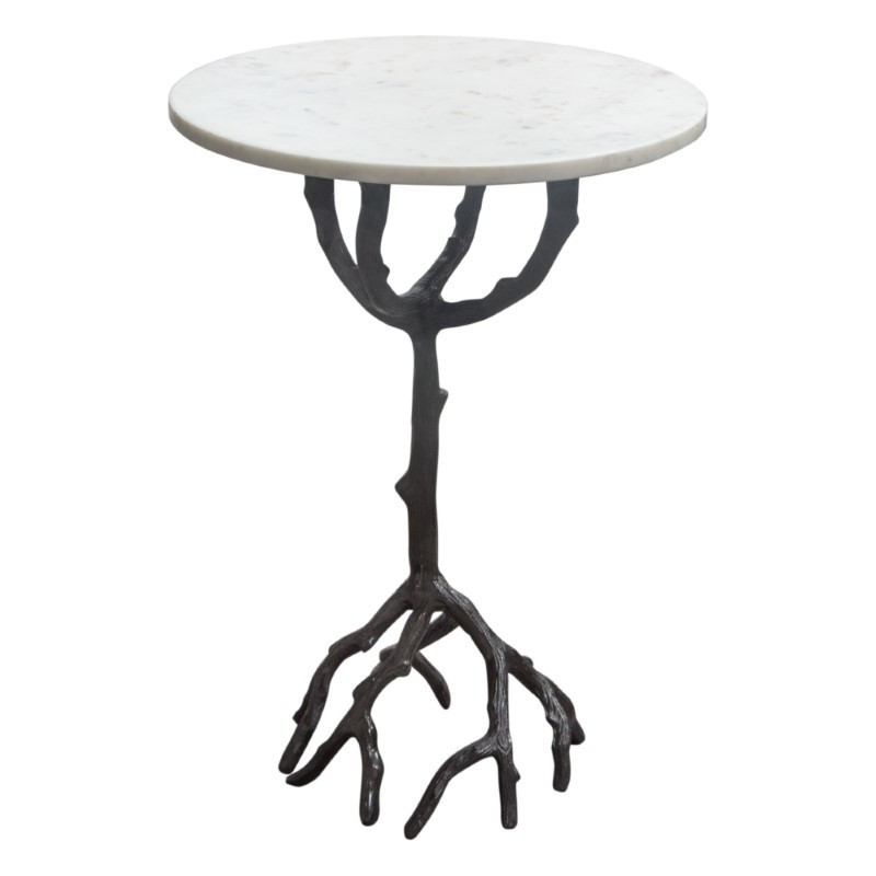 DIAMOND SOFA BIRCHATMA BIRCH 16 INCH ROUND ACCENT TABLE WITH BLACK CASTED ALUMINUM BASE AND WHITE MARBLE TOP