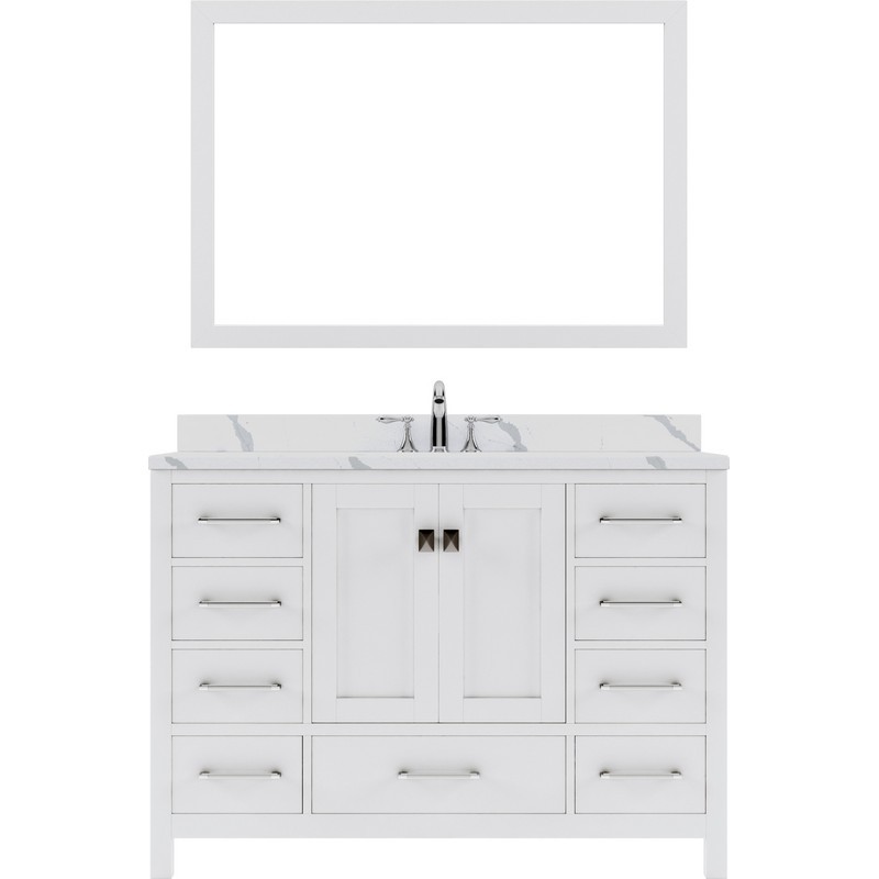 VIRTU USA GS-50048-CCSQ CAROLINE AVENUE 48 INCH SINGLE BATH VANITY WITH CALACATTA QUARTZ TOP AND SQUARE SINK WITH MATCHING MIRROR WITHOUT FAUCET