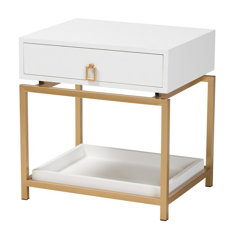 BAXTON STUDIO JY21B00-ET MELOSA 19 3/4 INCH MODERN GLAM AND LUXE WOOD AND GOLD METAL 1-DRAWER END TABLE