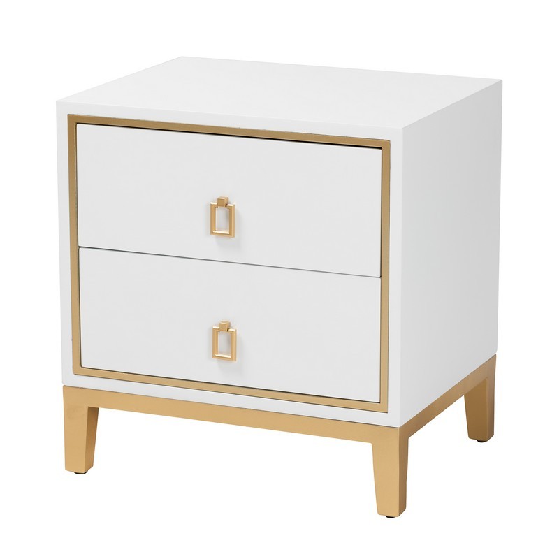 BAXTON STUDIO JY21B01-ET DONALD 19 3/4 INCH MODERN GLAM AND LUXE WOOD AND GOLD METAL 2-DRAWER END TABLE