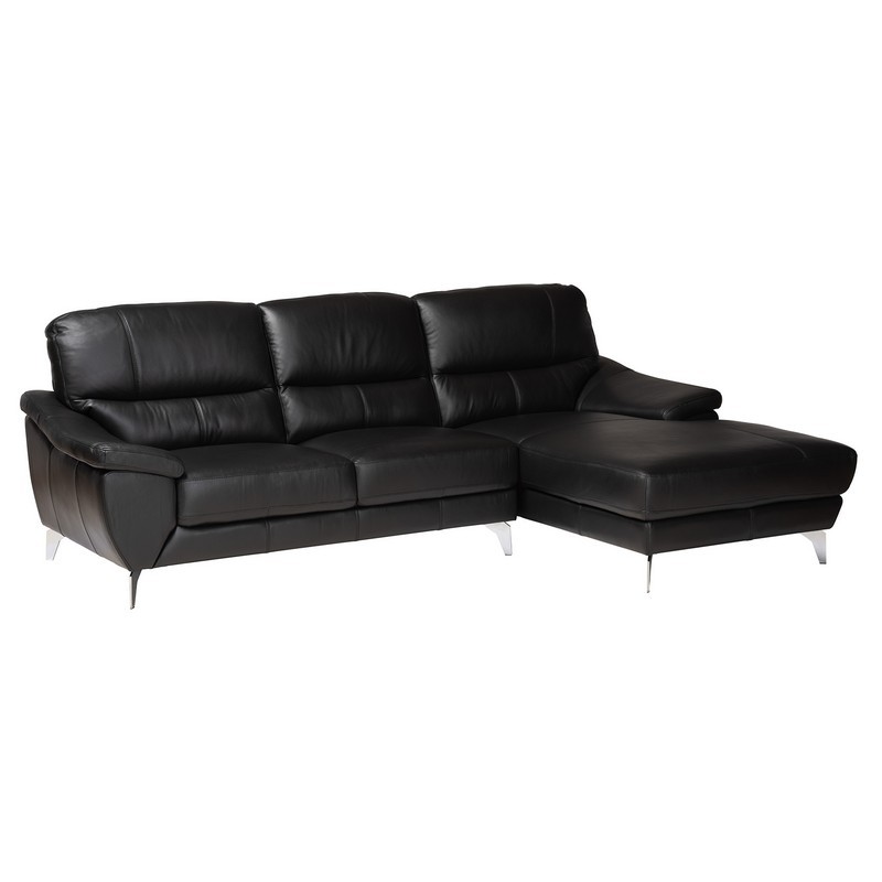 BAXTON STUDIO LSG6001L-SECTIONAL-FULL LEATHER-DAKOTA TOWNSEND 102 INCH MODERN FULL LEATHER SECTIONAL SOFA WITH RIGHT FACING CHAISE