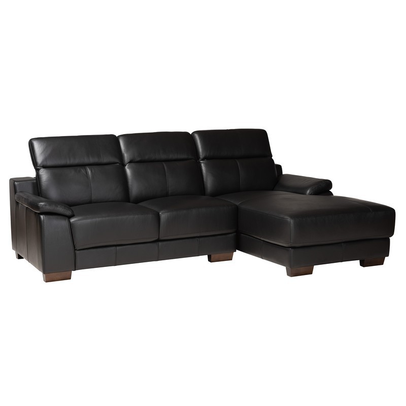 BAXTON STUDIO LSG6002L-SECTIONAL-FULL LEATHER-DAKOTA REVERIE 100 1/4 INCH MODERN FULL LEATHER SECTIONAL SOFA WITH RIGHT FACING CHAISE