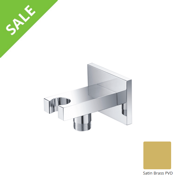 SALE! ISENBERG HS8006SB UNIVERSAL FIXTURES SQUARE WALL ELBOW WITH HOLDER COMBO IN SATIN BRASS PVD