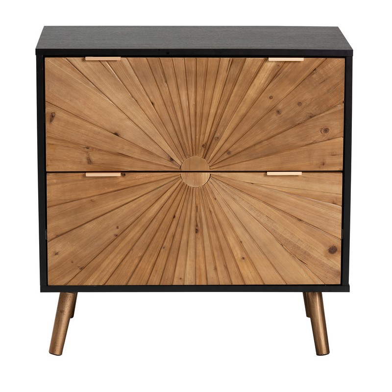 BAXTON STUDIO LCF20144-2DW-CABINET RICHARDSON 28 1/4 INCH MID-CENTURY TRANSITIONAL TWO-TONE BLACK AND NATURAL BROWN FINISHED WOOD 2-DRAWER STORAGE CABINET