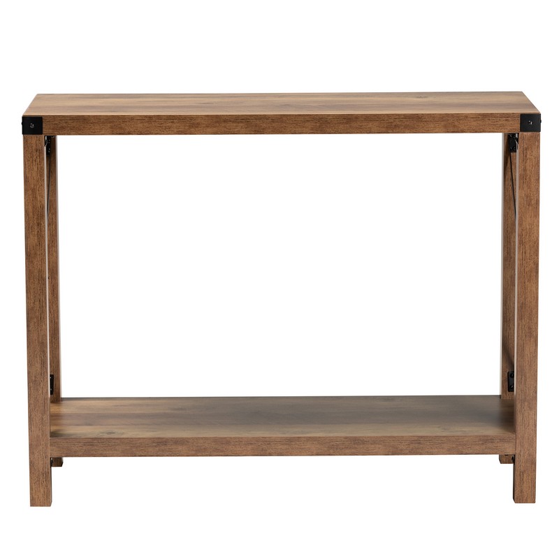 BAXTON STUDIO LCF20330-WOOD-CONSOLE TABLE RUMI 39 3/8 INCH MODERN FARMHOUSE NATURAL BROWN FINISHED WOOD AND BLACK METAL CONSOLE TABLE