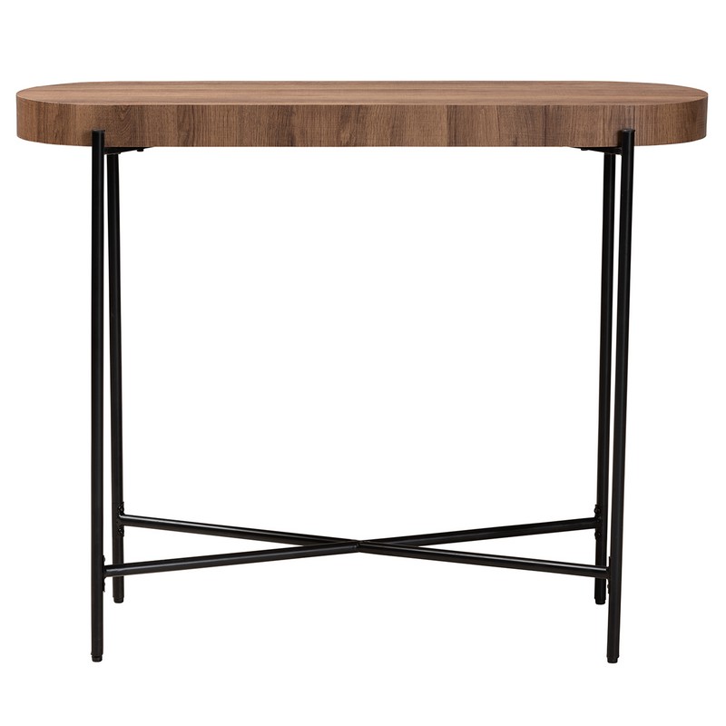 BAXTON STUDIO LCF20448-CONSOLE TABLE SAVION 39 3/8 INCH MODERN INDUSTRIAL WALNUT BROWN FINISHED WOOD AND BLACK METAL CONSOLE TABLE