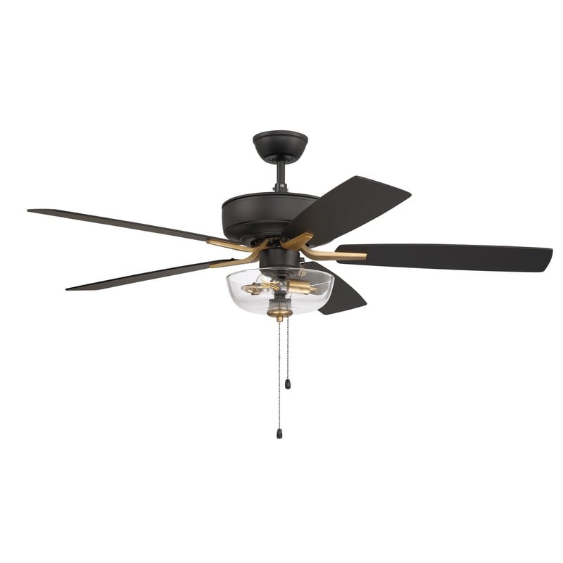 CRAFTMADE P101FBSB5-52BWNFB PRO PLUS 52 INCH 2 LIGHTS LED DUAL MOUNT CEILING FAN WITH BLADES INCLUDED - FLAT BLACK AND SATIN BRASS