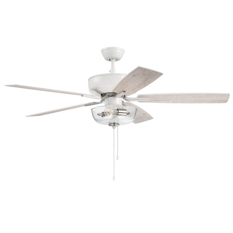 CRAFTMADE P101WPLN5-52WWOK PRO PLUS 52 INCH 2 LIGHTS LED DUAL MOUNT CEILING FAN WITH BLADES INCLUDED - WHITE AND POLISHED NICKEL