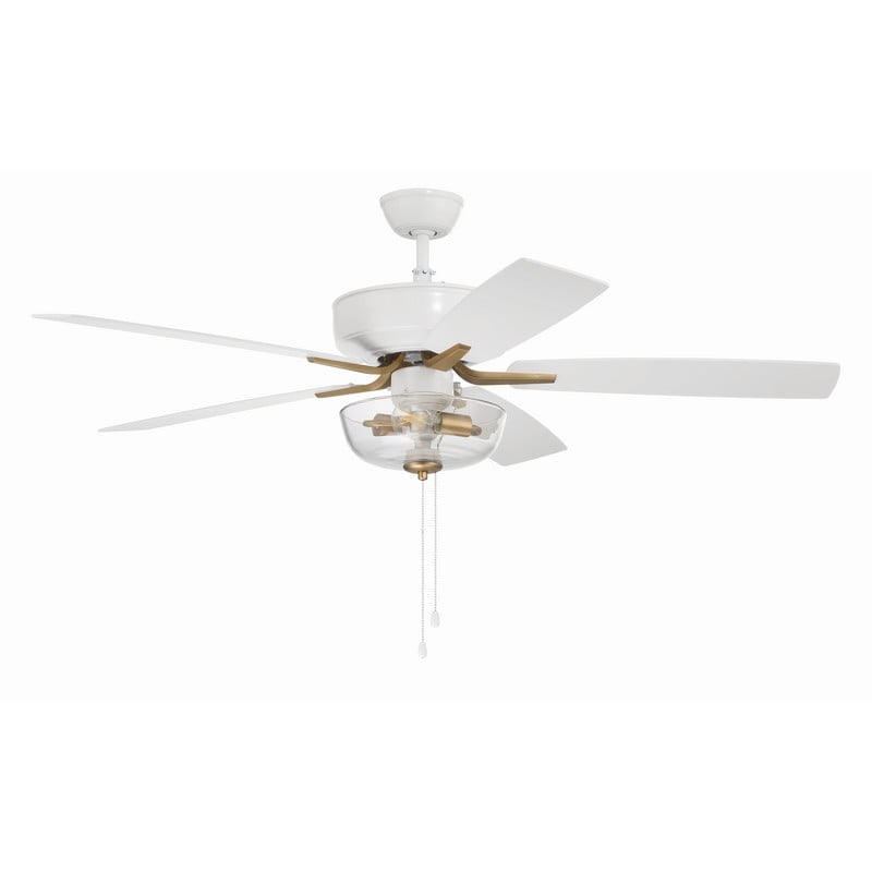 CRAFTMADE P101WSB5-52WWOK PRO PLUS 52 INCH 2 LIGHTS LED DUAL MOUNT CEILING FAN WITH BLADES INCLUDED - WHITE AND SATIN BRASS