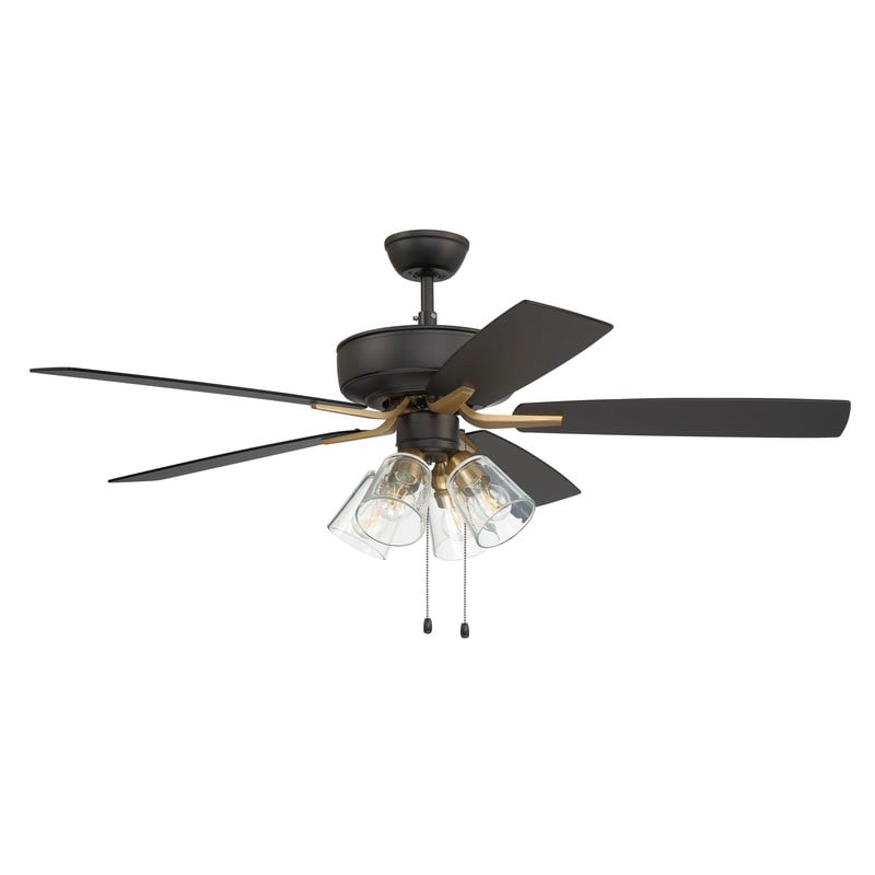 CRAFTMADE P104FBSB5-52BWNFB PRO PLUS 52 INCH 4 LIGHTS LED DUAL MOUNT CEILING FAN WITH BLADES INCLUDED - FLAT BLACK AND SATIN BRASS