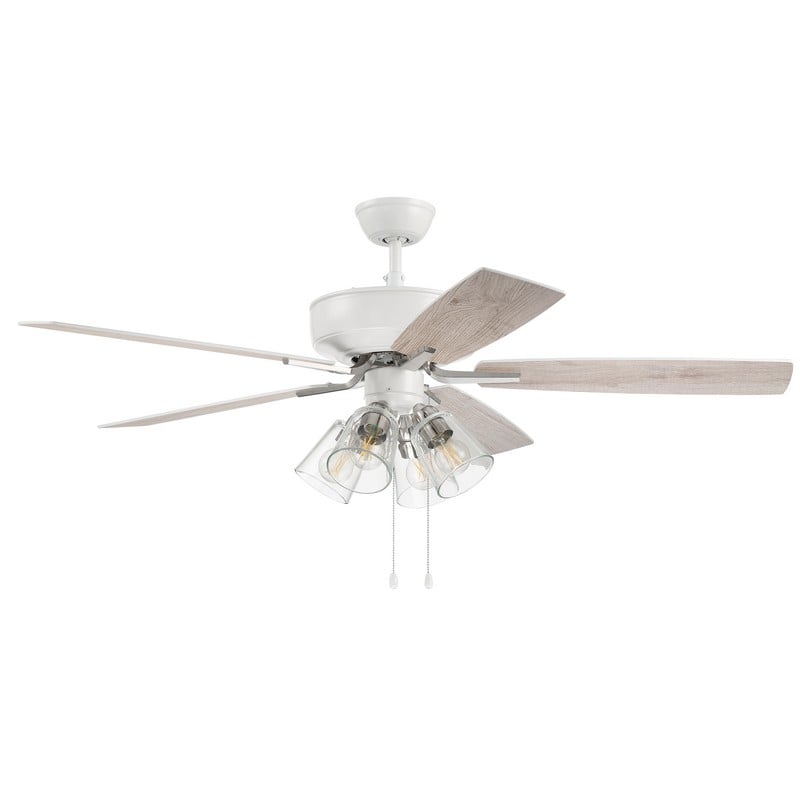 CRAFTMADE P104WPLN5-52WWOK PRO PLUS 52 INCH 4 LIGHTS LED DUAL MOUNT CEILING FAN WITH BLADES INCLUDED - WHITE AND POLISHED NICKEL