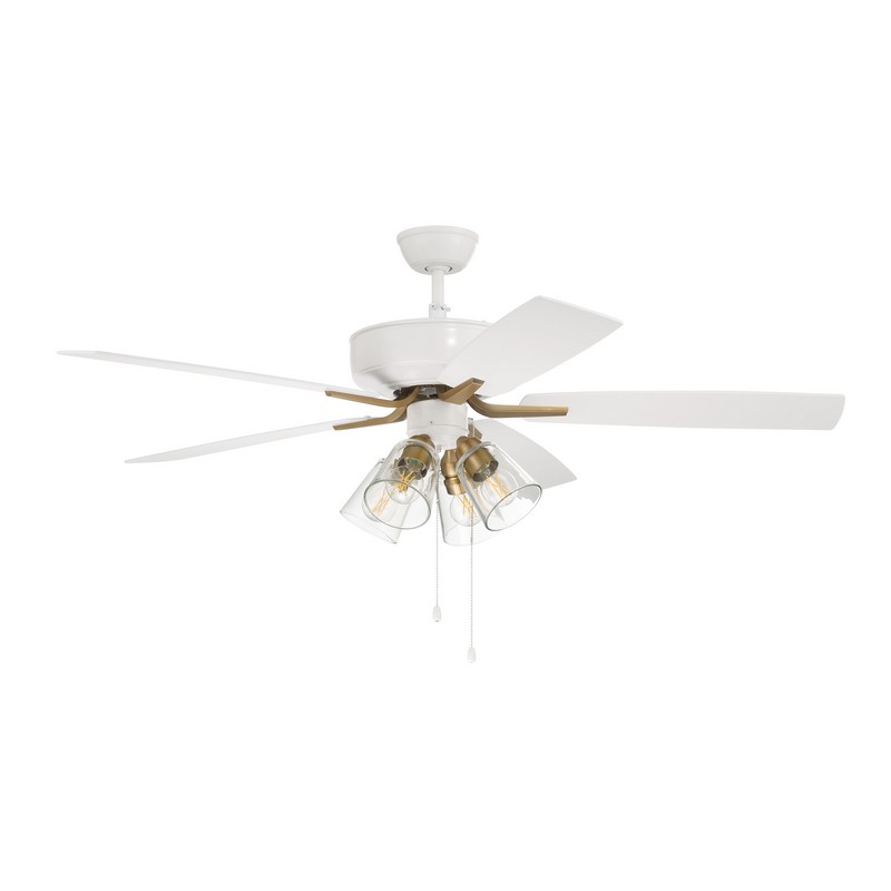 CRAFTMADE P104WSB5-52WWOK PRO PLUS 52 INCH 4 LIGHTS LED DUAL MOUNT CEILING FAN WITH BLADES INCLUDED - WHITE AND SATIN BRASS