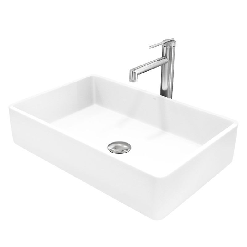 VIGO VGT2054 MAGNOLIA MATTE STONE VESSEL BATHROOM SINK WITH STERLING BATHROOM FAUCET AND POP-UP DRAIN IN CHROME