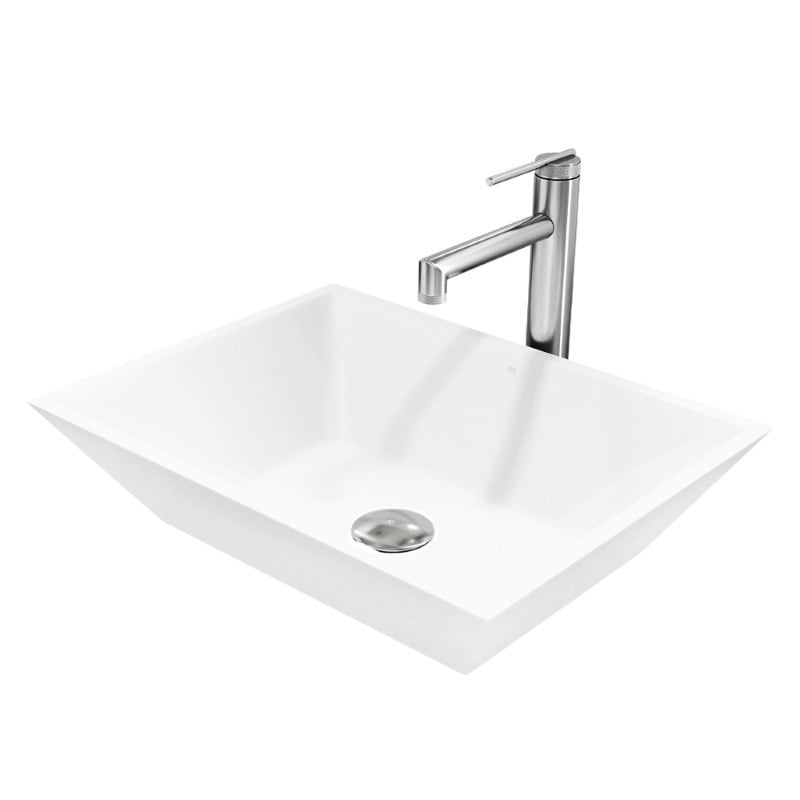 VIGO VGT2055 VINCA MATTE STONE VESSEL BATHROOM SINK WITH STERLING BATHROOM FAUCET AND POP-UP DRAIN IN BRUSHED NICKEL