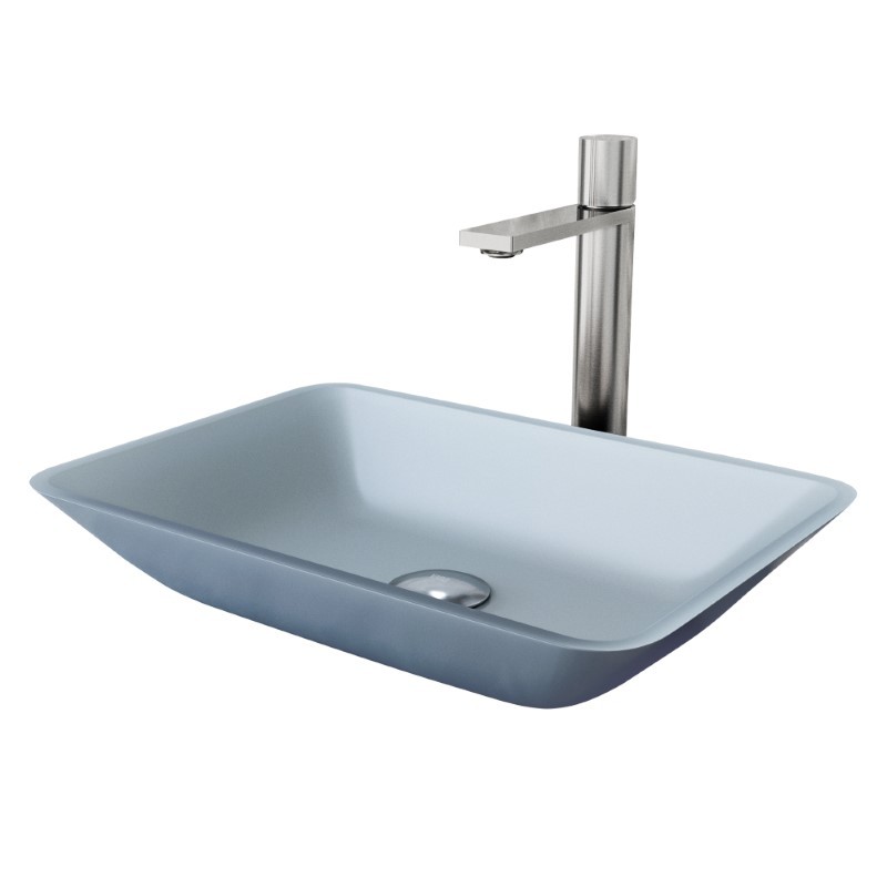 VIGO VGT2070 BLUE SOTTILE MATTESHELL VESSEL BATHROOM SINK WITH GOTHAM BATHROOM FAUCET AND POP-UP DRAIN IN BRUSHED NICKEL