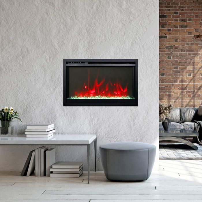 REMII CLASSIC-SLIM-26 26 INCH EXTRA SLIM BUILT-IN ELECTRIC FIREPLACE WITH STEEL SURROUND - BLACK