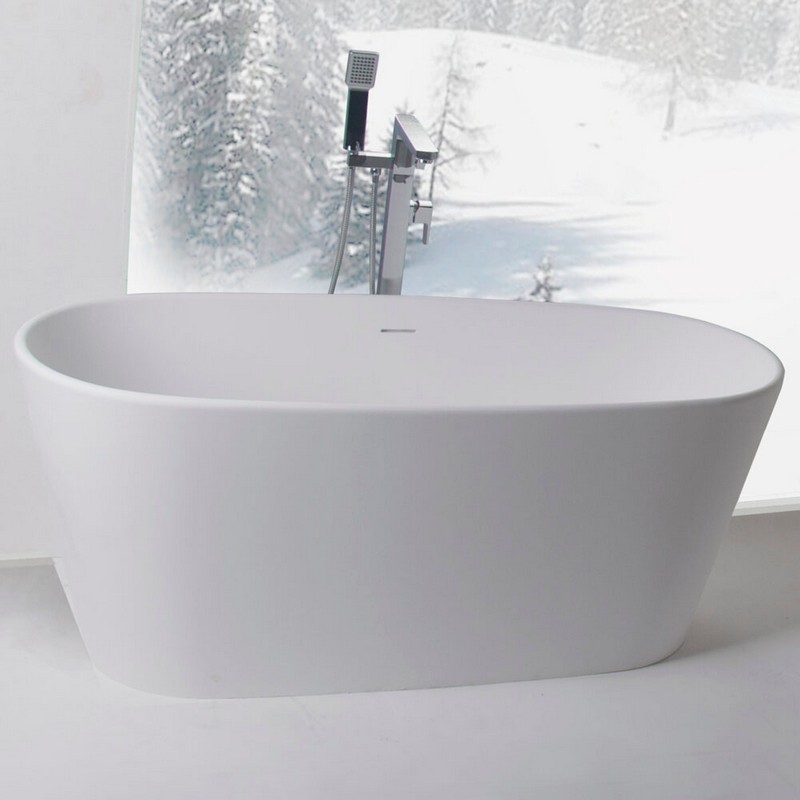 IDEAVIT PS IDV 278607 GLAM 62 X 28 INCH ELONGATED FREESTANDING BATHTUB WITH OVERFLOW - MATTE WHITE