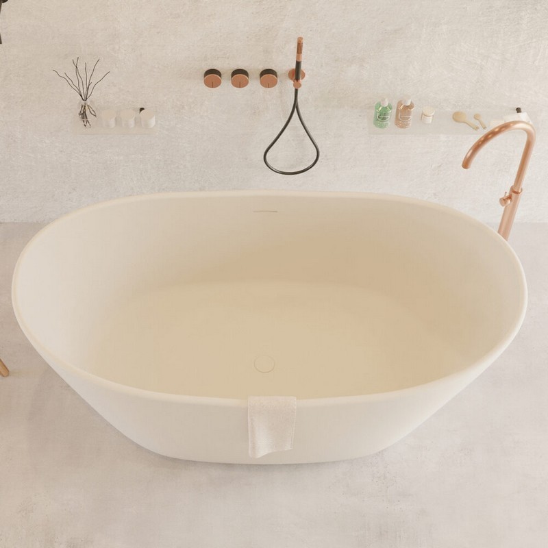 IDEAVIT PS IDV 278614 SEAL 64 X 33 INCH ELONGATED FREESTANDING BATHTUB WITH OVERFLOW - MATTE WHITE