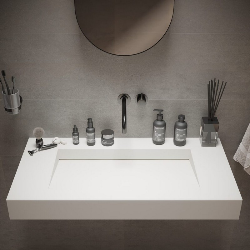 IDEAVIT PS IDV 280176 SQUARE 35 1/2 INCH WALL MOUNTED BATHROOM SINKS - MATTE WHITE