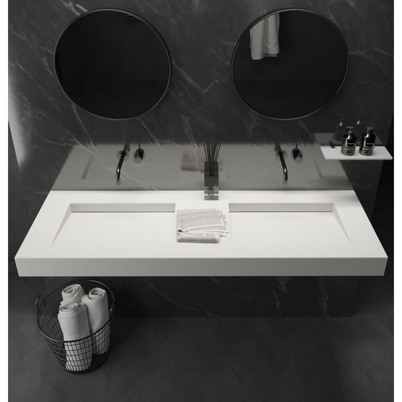 IDEAVIT PS IDV 280178 SQUARE 59 INCH WALL MOUNTED DOUBLE BATHROOM SINKS - MATTE WHITE