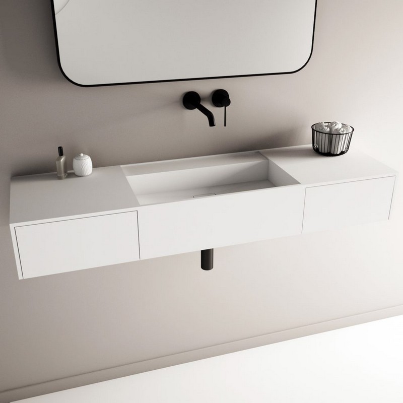 IDEAVIT PS IDV 290323 BLISS 55 INCH WALL MOUNTED BATHROOM SINKS WITH TWO DRAWER - MATTE WHITE
