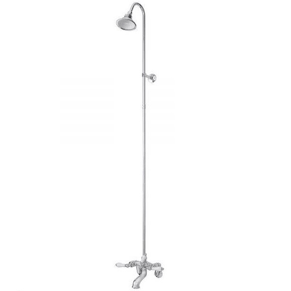 CHEVIOT 5166-CH CROSS HANDLES WALL-MOUNT TUB FILLER AND SHOWER COMBINATION WITH SHOWER CURTAIN FRAME IN CHROME