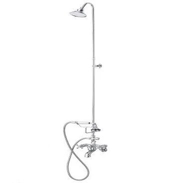 CHEVIOT 5174-CH-LEV LEVER HANDLES WALL-MOUNT TUB FILLER AND SHOWER COMBINATION WITH SHOWER CURTAIN FRAME IN CHROME