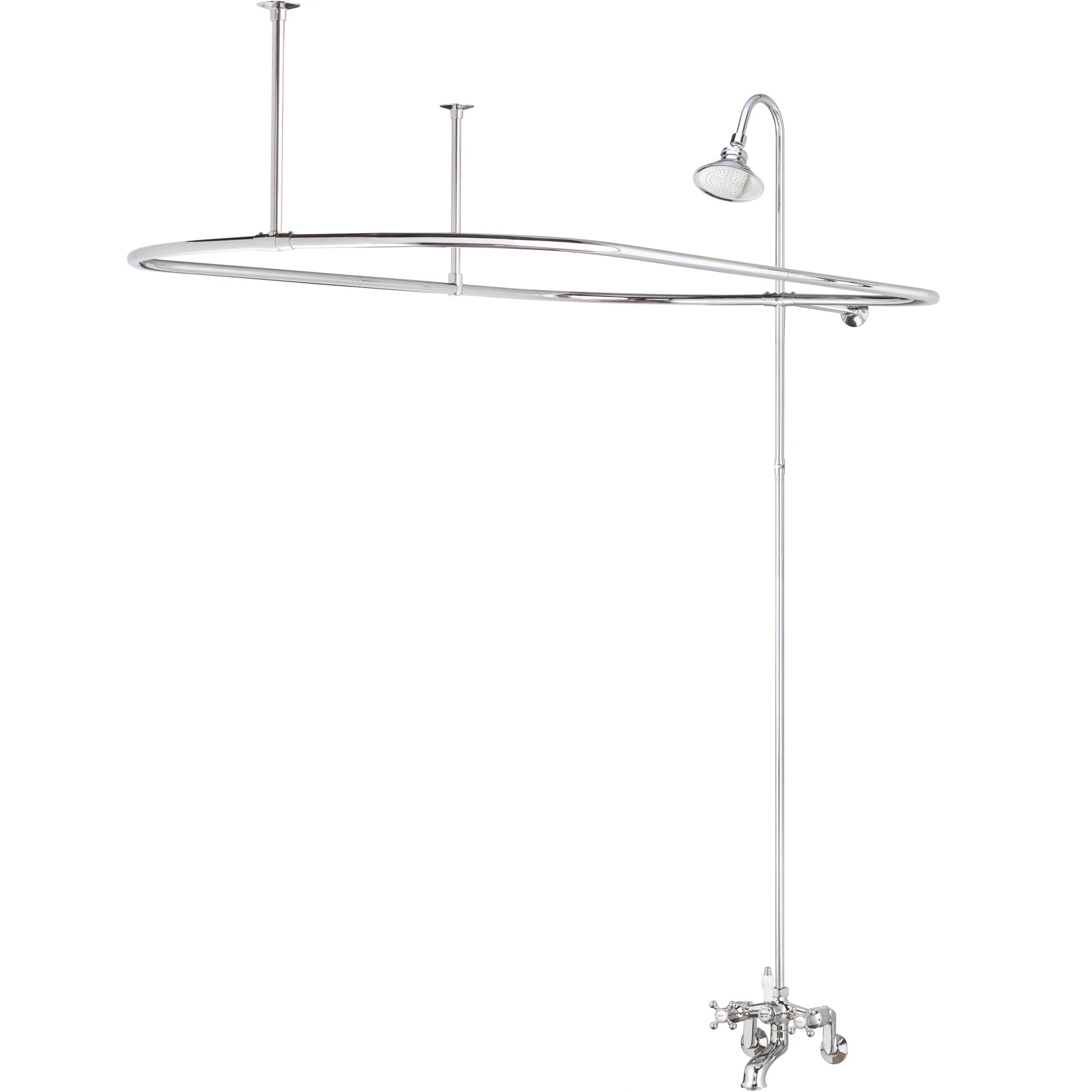 CHEVIOT 5182 CROSS HANDLES WALL-MOUNT TUB FILLER AND SHOWER COMBINATION WITH SHOWER CURTAIN