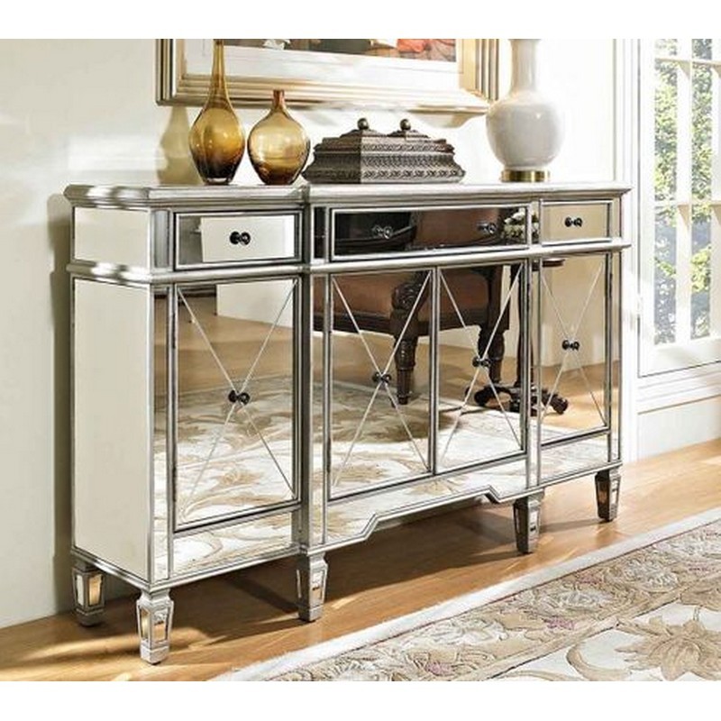 CHANS FURNITURE DH-690-48 ANDREA 48 INCH MIRRORED RELECTION HALL CONSOLE CABINET - SILVER