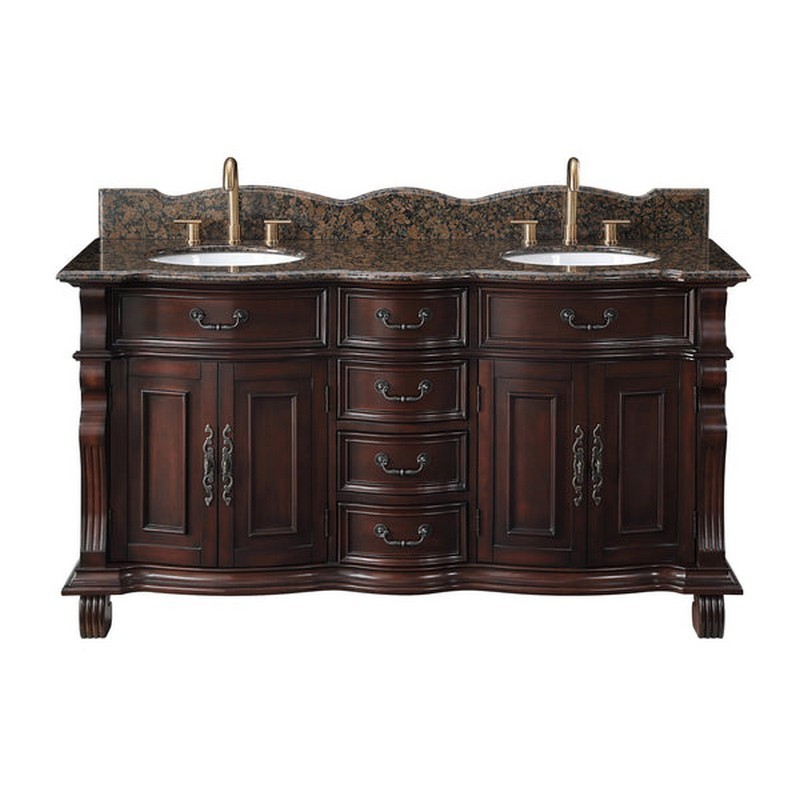 CHANS FURNITURE GD-4438SB-64 HOPKINTON 64 INCH BATHROOM DOUBLE SINK VANITY WITH BROWN TOP - LIGHT CHERRY