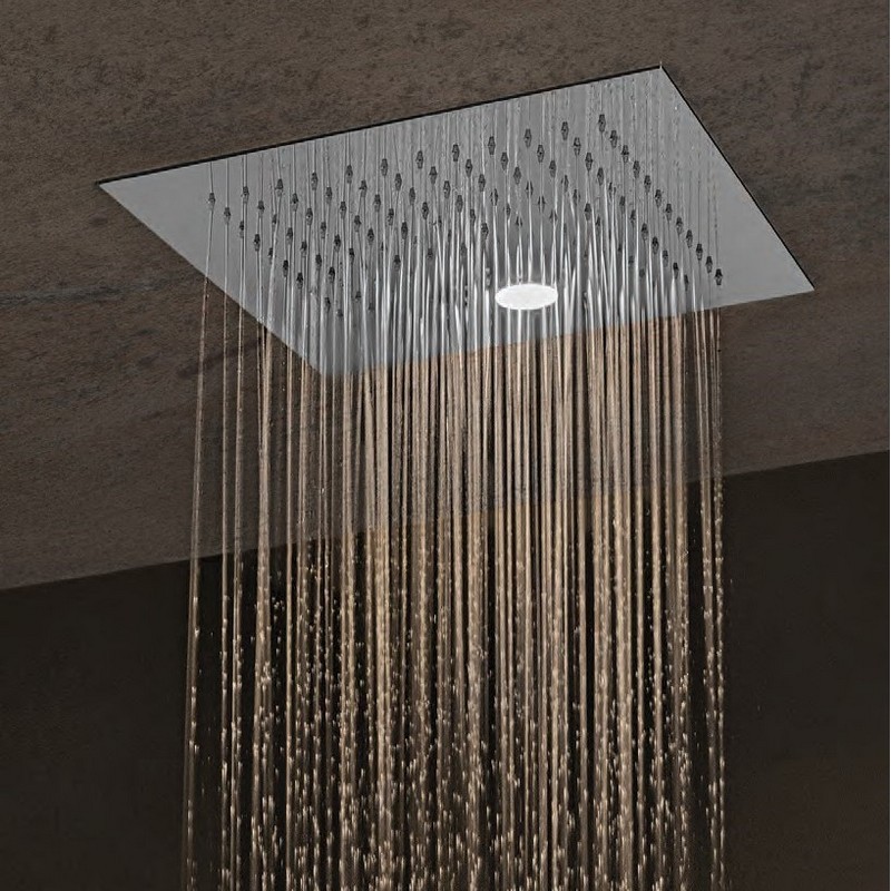 RAIN THERAPY PS ZI-39158 17 3/8 INCH SQUARE CEILING SURFACE MOUNTED RAIN SHOWER HEAD WITH CHROMATHERAPY LED LIGHT