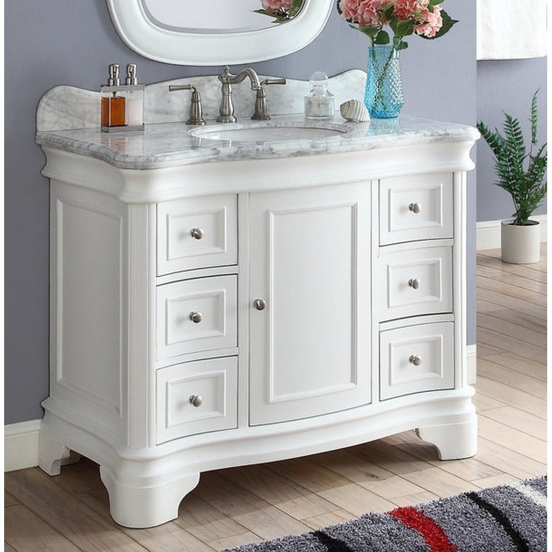 CHANS FURNITURE Q1044W-RA SESTO 42 INCH BATHROOM VANITY WITH CARRARA MARBLE TOP - WHITE