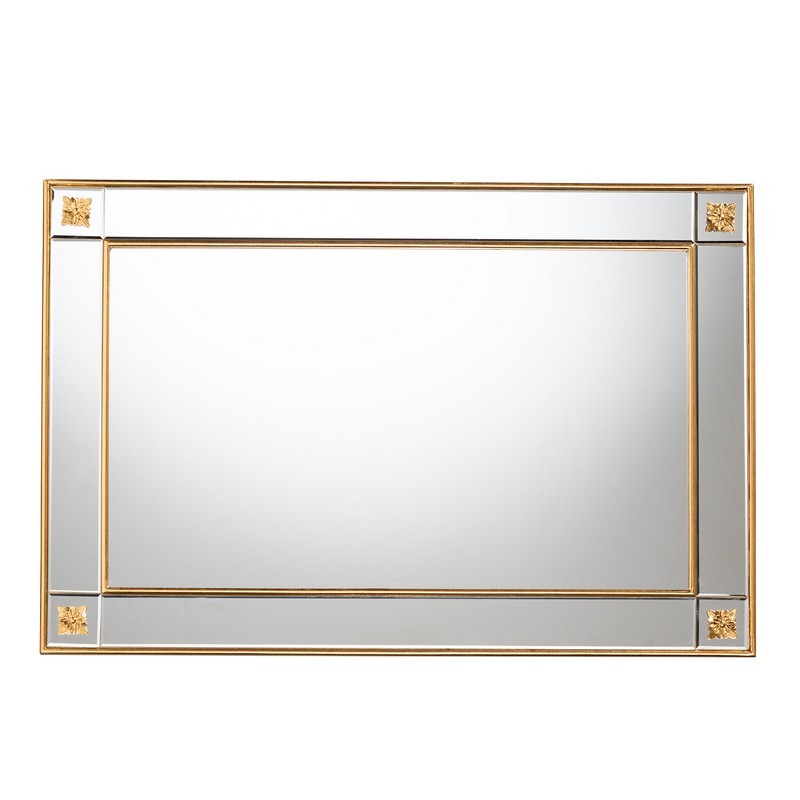 BAXTON STUDIO RXW-10689 IARA 28 INCH MODERN GLAM AND LUXE ANTIQUE GOLDLEAF FINISHED WOOD ACCENT WALL MIRROR