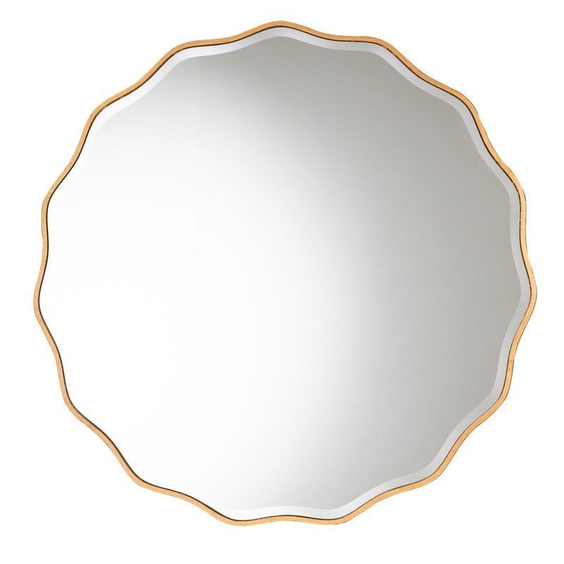 BAXTON STUDIO RXW-8466 WESTON 42 INCH MODERN GLAM AND LUXE ANTIQUE GOLDLEAF FINISHED WOOD ACCENT WALL MIRROR