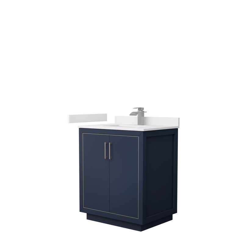 WYNDHAM COLLECTION WCF111130SBNWCUNSMXX ICON 30 INCH SINGLE BATHROOM VANITY IN DARK BLUE WITH WHITE CULTURED MARBLE COUNTERTOP AND UNDERMOUNT SQUARE SINK AND BRUSHED NICKEL TRIM