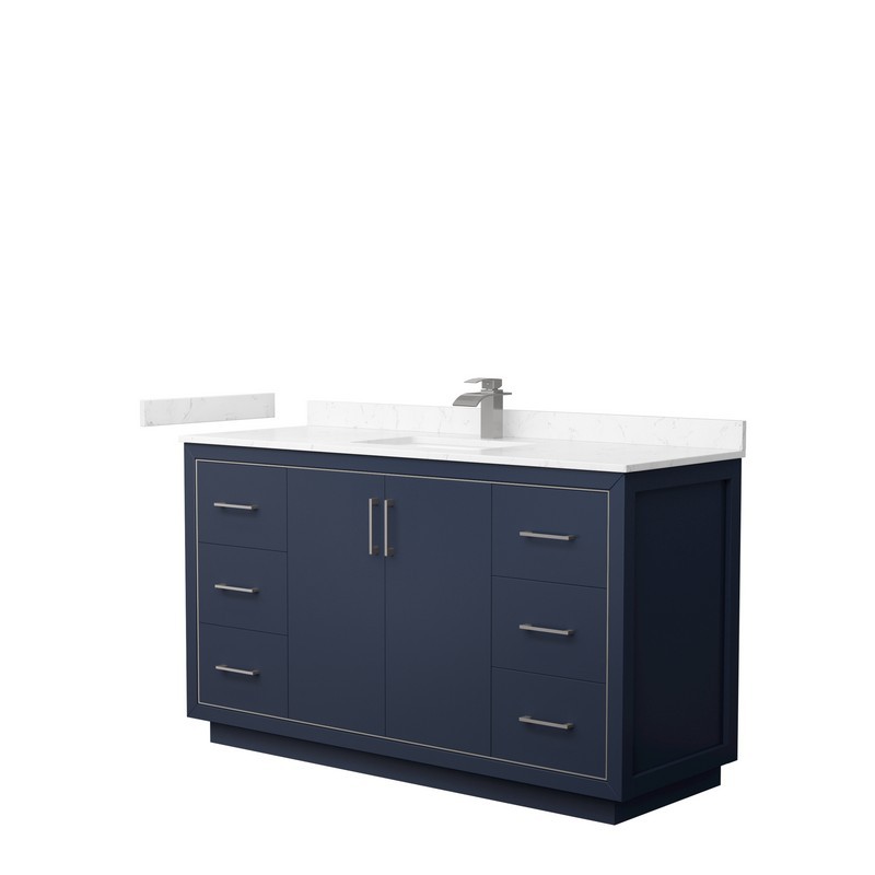 WYNDHAM COLLECTION WCF111160SBNC2UNSMXX ICON 60 INCH SINGLE BATHROOM VANITY IN DARK BLUE WITH CARRARA CULTURED MARBLE COUNTERTOP AND UNDERMOUNT SQUARE SINK AND BRUSHED NICKEL TRIM