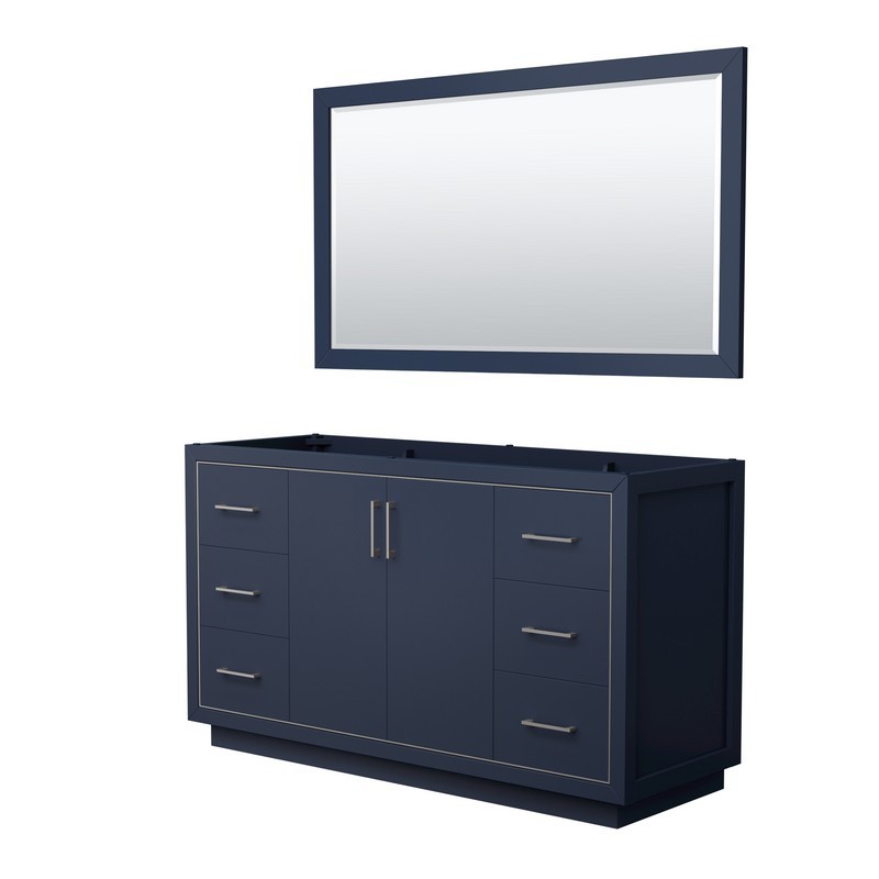WYNDHAM COLLECTION WCF111160SBNCXSXXM58 ICON 60 INCH SINGLE BATHROOM VANITY CABINET ONLY IN DARK BLUE WITH BRUSHED NICKEL TRIM AND 58 INCH MIRROR