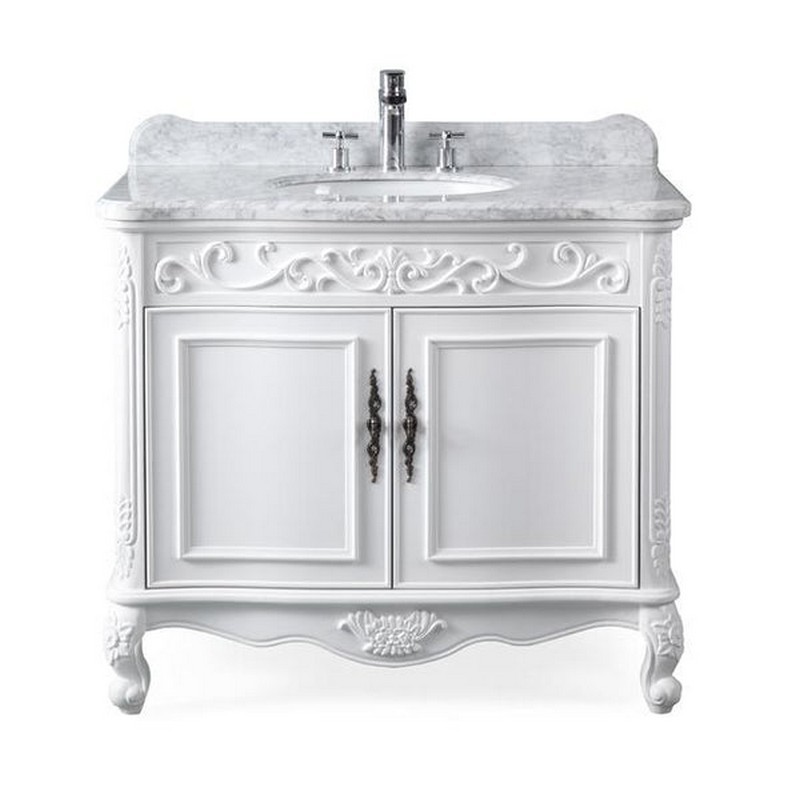 CHANS FURNITURE ZK-1092RA CARBONE 39 INCH BATHROOM SINK VANITY WITH ITALIAN CARRARA MARBLE COUNTER TOP - WHITE