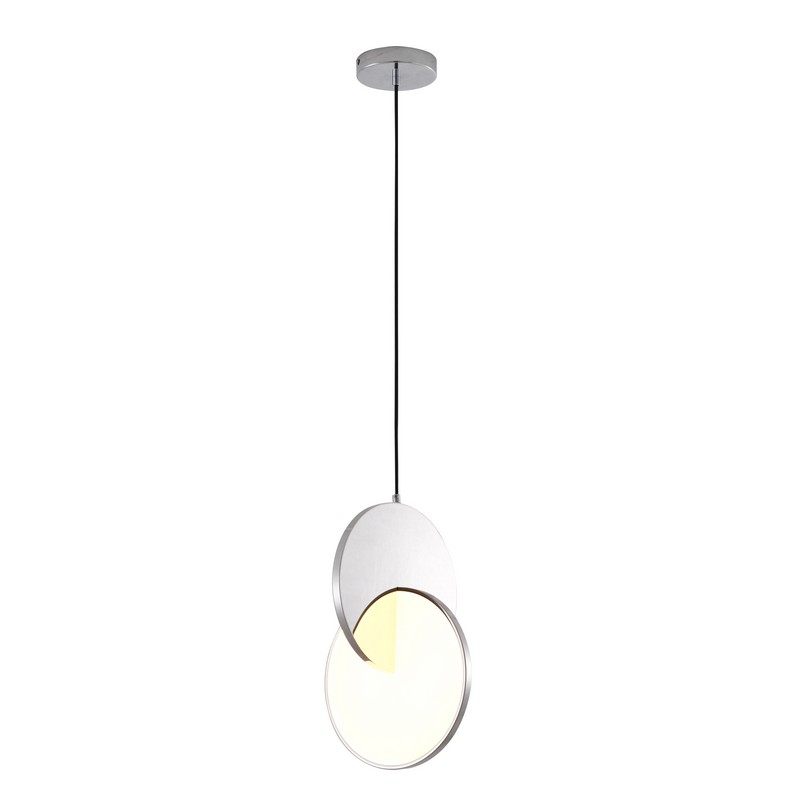 BETHEL INTERNATIONAL DLS91P9W 9 3/4 INCH TRANSITIONAL 1 LIGHT LED PENDANT LIGHTS - WHITE AND SILVER