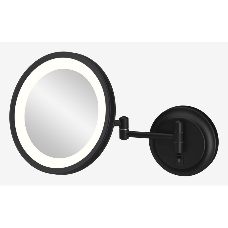 APTATIONS 944-2-155HW 10 INCH ROUND MAGNIFIED MIRROR IN MATTE BLACK WITH SWITCHABLE LIGHT
