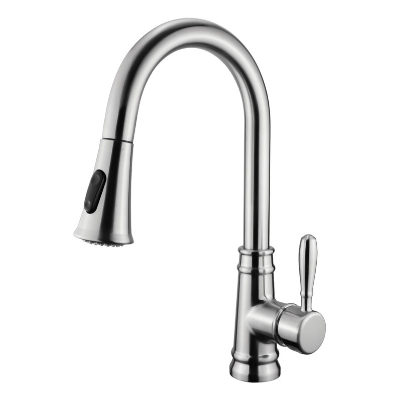 DAKOTA SINKS DSF-16KPO03 SIGNATURE 15 3/4 INCH SINGLE HOLE PULL-DOWN PRE-RINSE KITCHEN FAUCET WITH 2 FUNCTION SPRAY HEAD STAINLESS STEEL BRAIDED HOSE
