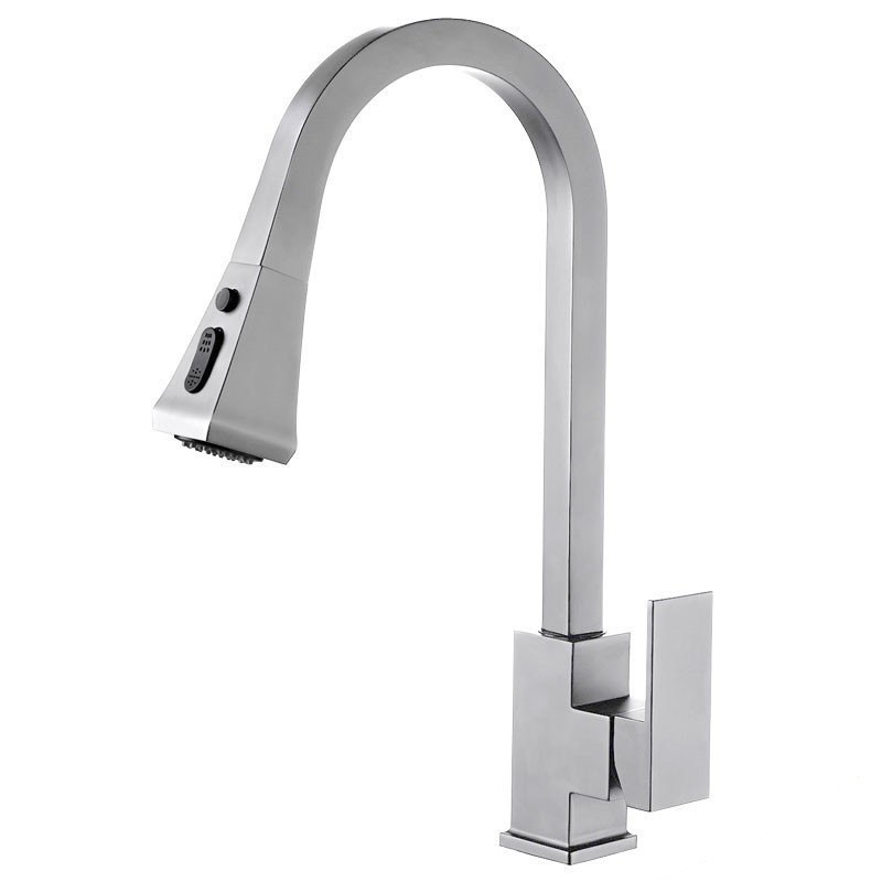 DAKOTA SINKS DSF-16KPO04 SIGNATURE 15 7/8 INCH SINGLE HOLE PULL-DOWN PRE-RINSE KITCHEN FAUCET WITH 2 FUNCTION SPRAY HEAD STAINLESS STEEL BRAIDED HOSE