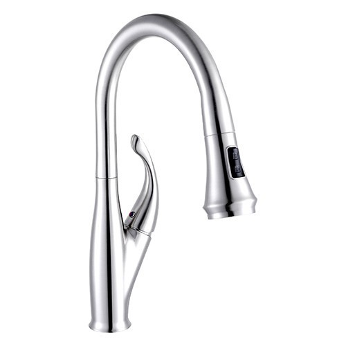 DAKOTA SINKS DSF-18KPO00 SIGNATURE 16 1/2 INCH SINGLE HOLE PULL-DOWN KITCHEN FAUCET WITH 2 FUNCTION SPRAY HEAD AND STAINLESS STEEL BRAIDED HOSE