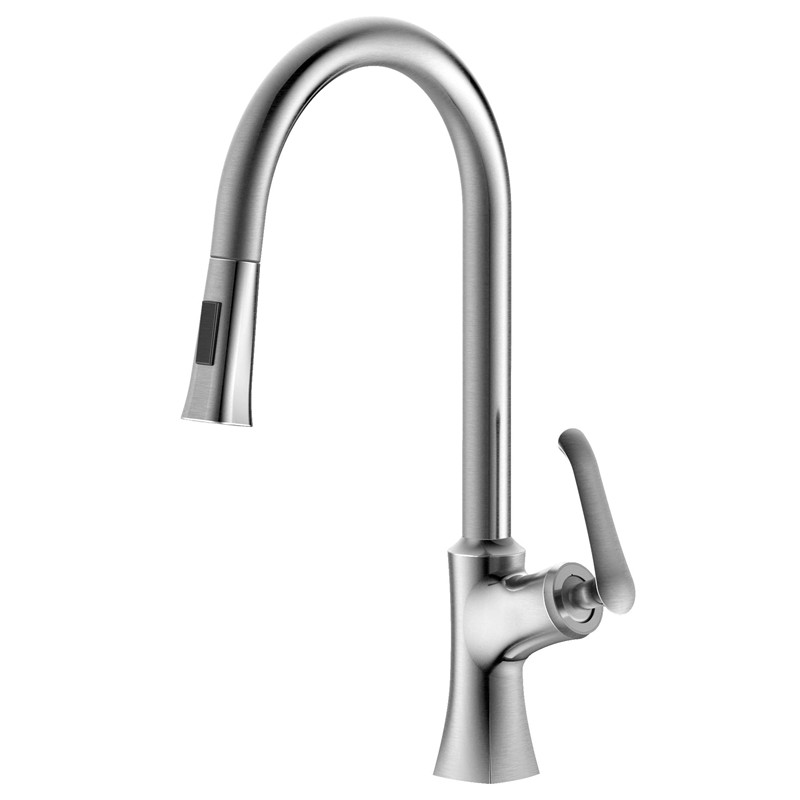 DAKOTA SINKS DSF-18KPO01 SIGNATURE 17 3/8 INCH SINGLE HOLE PULL-DOWN KITCHEN FAUCET WITH 2 FUNCTION SPRAY HEAD AND STAINLESS STEEL BRAIDED HOSE